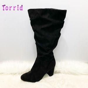 Torrid-Black Scrunch Block heel Wide Calf Tall Boots 11W